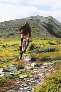 Cyclist in mountains